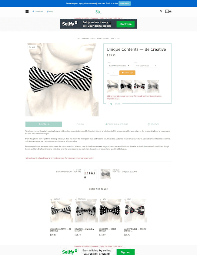 Free template shopping BlogrCart SIX